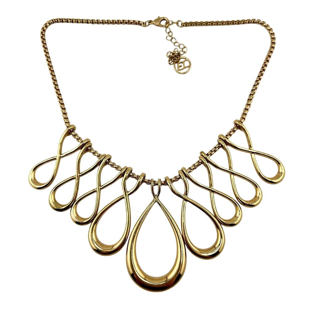 Erica Lyons Modern Contemporary Twisted Gold Tone Rings Statement 21" Necklace